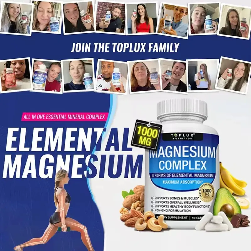 Magnezyum Kompleksi Takviyesi | 1000mg Magnezyum Glisinat Malat Sitrat | 8 Elementli Şelatlı Formül | Vegan GDO'suz 90 C — image 7