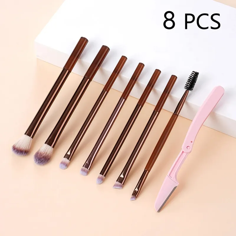 9 PCS Makeup Brush Set Soft Bristles Include Professional Eye Makeup Brushes Eyebrow Razor Silicone Eyeliner Stencils