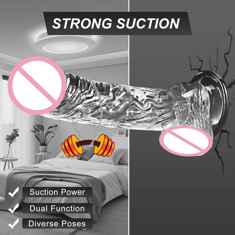 Makatotohanang Soft Dildo para sa mga Babaeng Baguhan Transparent na Ari na may Malakas na Suction Cup Hands-Free Play para sa Adult Sex Masturbator — image 4