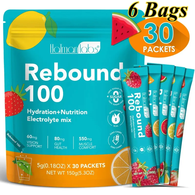 HolmanLabs Rebound 100 Electrolyte Supplement Powder Sugar Free Hydration Gut Vision Muscle Health Vitamins C B6 B12 30 Packets — image 12