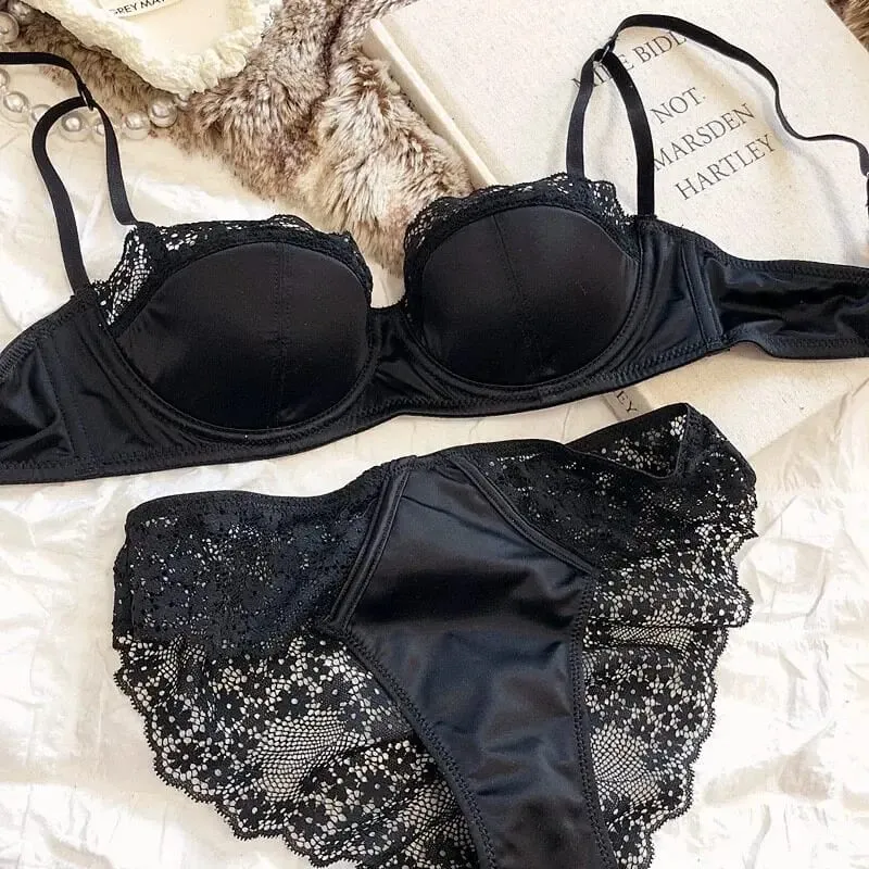Ladies French Half Cup Lingerie Set Soft Underwire Push‑Up Manipis na Strap Summer Manipis Magaan na Underwear Bra 32-38AB — image 8