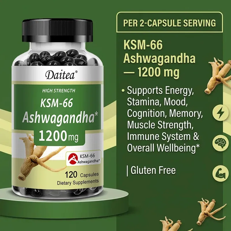 KSM-66 Ashwagandha 1200mg Capsules Stress Relief Energy Focus Muscle Recovery & Mood Support Improves Athletic Performance — image 5