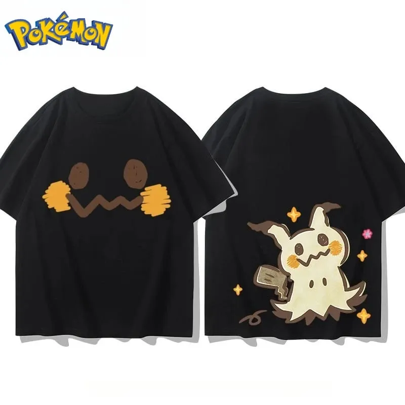 T-shirt da uomo con stampa Pokémon Mimikyu sul davanti e sul retro T-shirt estiva da uomo e da donna, nuova, casual, versatile, a maniche corte