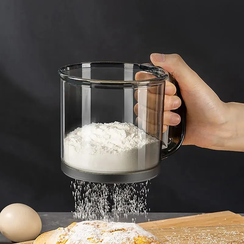 Compact Handheld Flour Sieve with Semi-automatic Function Baking Powder Shaker and Measure Cup Kitchen Tools — image 2