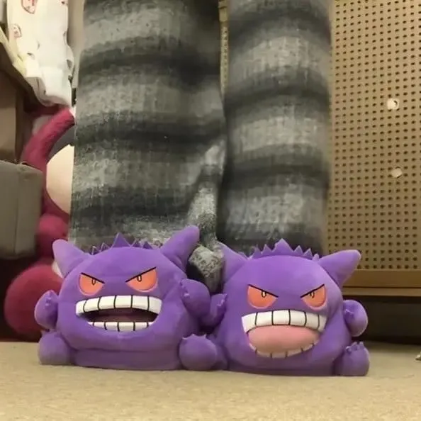 New Gengar Anime Figure Plush Slippers Funny Tongue Out Design Soft Sole Cute Cozy Winter Warm Indoor Couple Home Slippers Toy — image 7