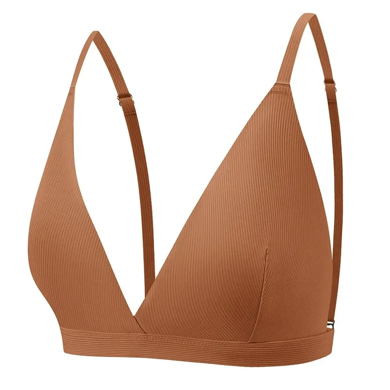 Sutiã sem aro sem costura feminino com nervuras triângulo copo cuecas conjunto roupa interior feminino conjunto lingerie sexy