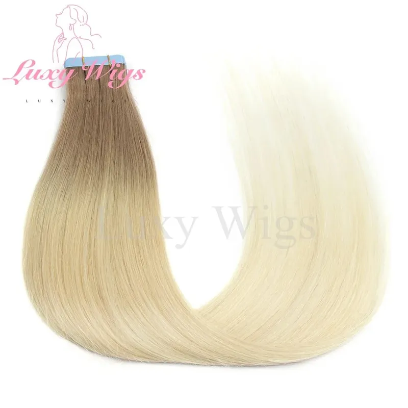 Highlights Gray Tape in Hair Extensions Human Hair Straight Black Blonde Seamless PU Skin Weft Tape In Hair Extensions 20PCS — image 11