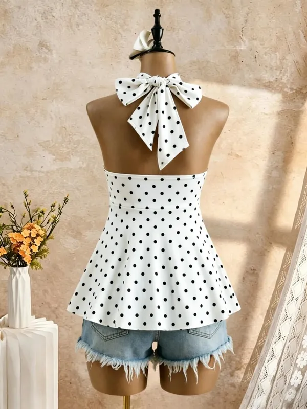 Women Halter Twist Front Sweetheart Neck Flared Peplum Camisole 2026 Summer Y2K Solid White Sleeveless Flowy Beach Vacation Tank — image 8