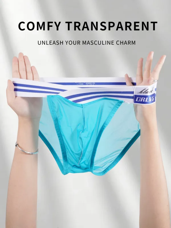 Men's Ice Silk Ultra-Thin Barely-There Mesh Sheer Briefs, Striped V-Shape Elastic Waistband Summer Daily Commute Underwear — image 2