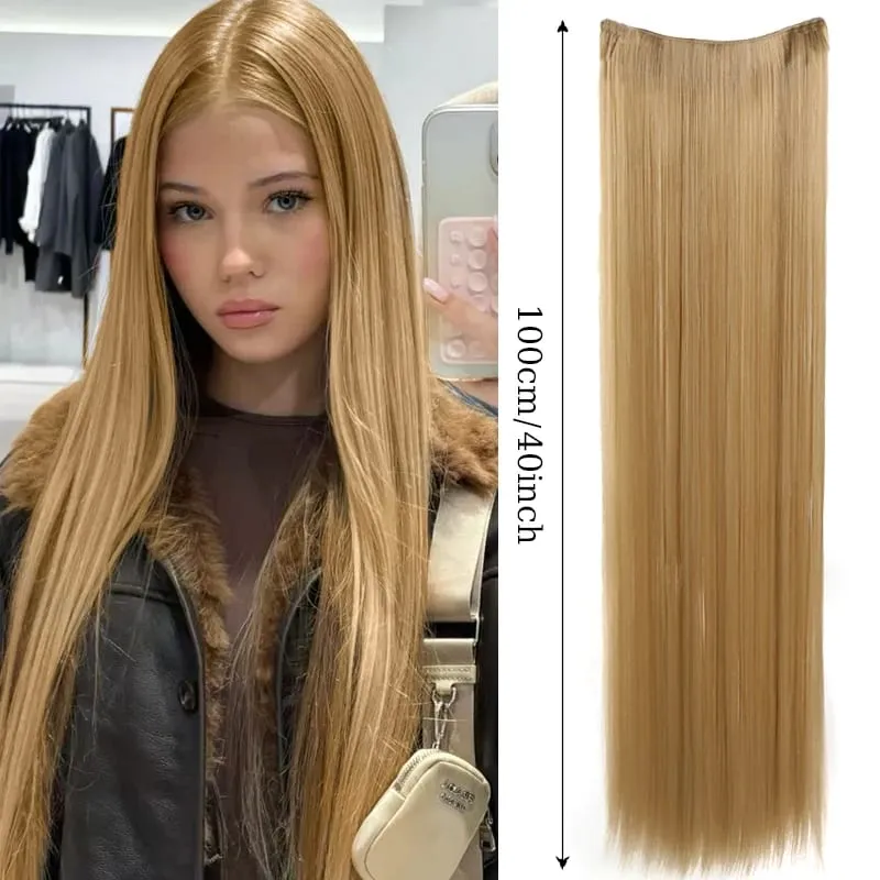 40inch Super Long Hair Extensions Wig Straight 5Clips in Hair Extensions Synthetic Hairpiece Fake Hair for Women Daily Party Use — image 13