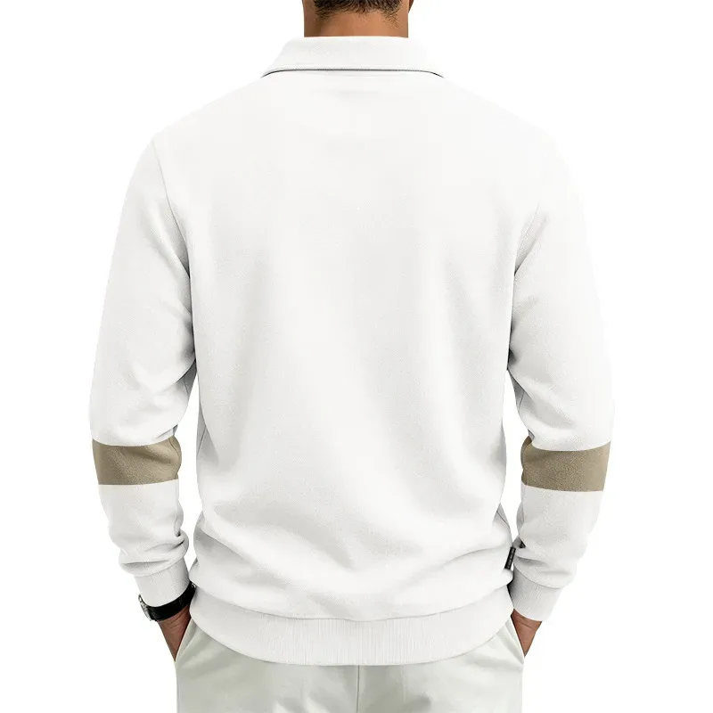 Men Lapel Polo Sweatshirt, Color Block Long Sleeve Pullover, Loose Solid Casual Top for Spring Autumn Daily Outfit — image 8