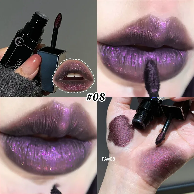 8 barev Glitter Watery Lip Gloss Diamond Perleťová metalická rtěnka Trvalá hydratační nelepivá Halloween party make-up