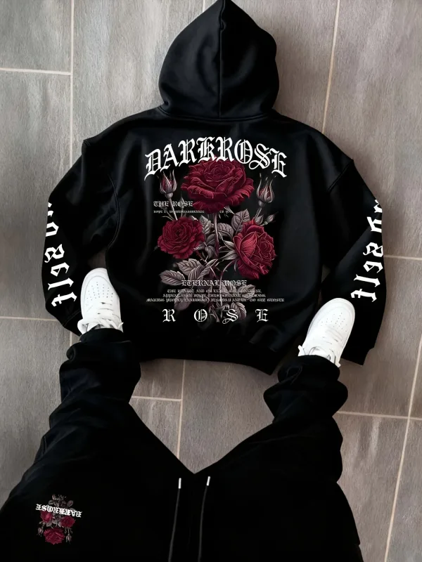 2026 Autumn/Winter New Style Simple Casual Stylish Soft Comfortable 3D Rose Flower Pattern Printed Men's Hooded Sweatshirt — image 4