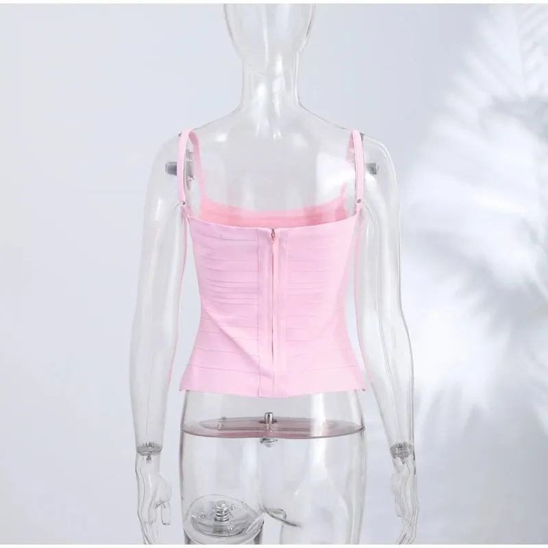 Women Bandage Cami Top Horizontal Striped Stretch Bandage Sleeveless Spaghetti Strap Bodycon Tank Top Elegant Party Summer Tops — image 9