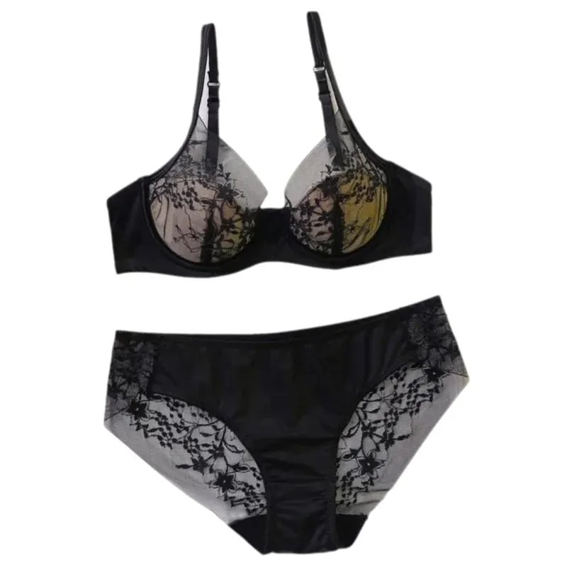 Women Bra and Panty Set Elegant Lace Bralette Wireless Triangle Cup No Underwire Underwear Thin Gathered Comfort Lingerie Set — image 2