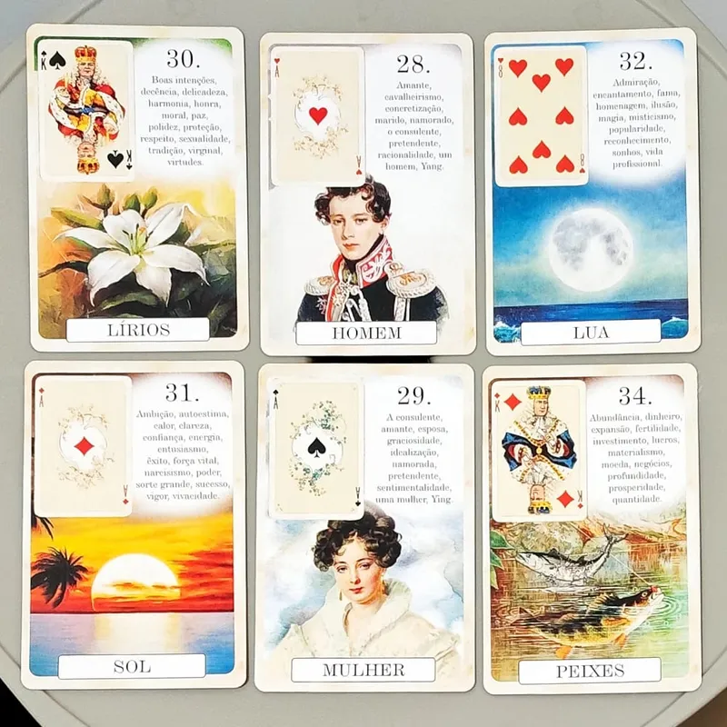Double-embossed Cardstock 9*6cm Classique Lenormand Deck - 37 Vintage Style Divination Cards - Classic Portuguese Edition