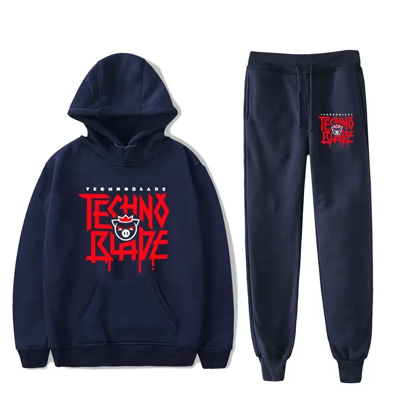 Harajuku Comfortable technoblade Print Sweatshirt Sweatpants Suit Men/Women Hoodies+ Trousers Suit Cute 2 Piece Set Clothes