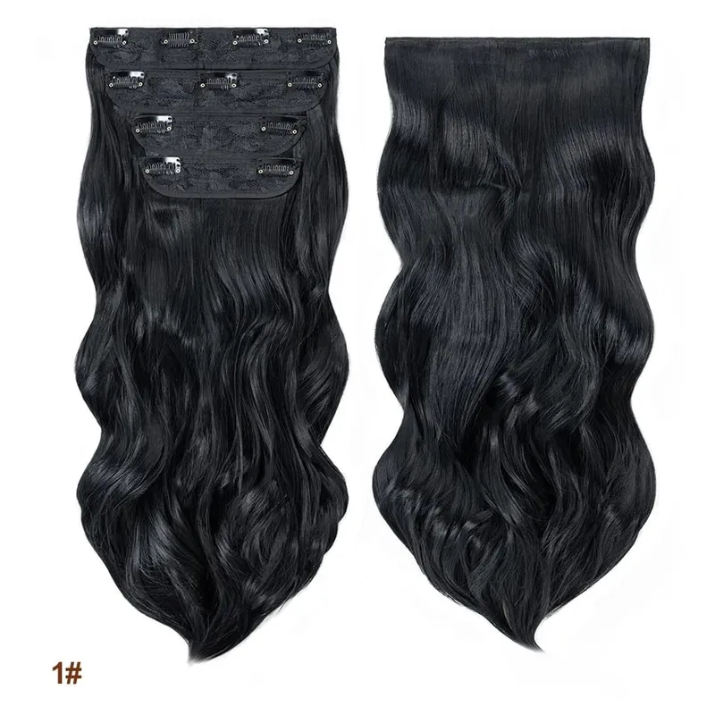 4 Pieces Set Clip In Hair Extensions Highlight Wavy Curly Long Synthetic Hairpieces For Women 22 Inch 180g Hair Clips Hair
