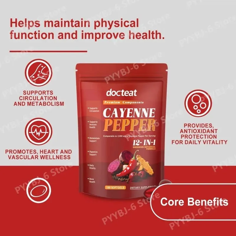 Cayenne Pepper Extract Botanical Formula Supports Circulation Immune Health &Daily Vitality180 Softgels Dietary Supplement