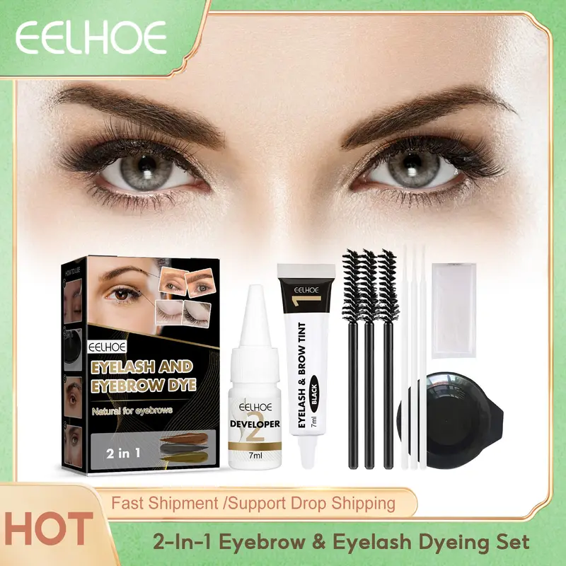 Eelhoe 2-en-1 ensemble de teinture de cils sourcils Lastin nourrissant soin des yeux maquillage durable Lifting imperméable cils plus épais Kits de teinture