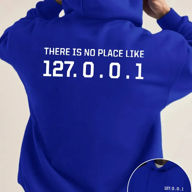Programmer Geek 127.0.0.1 Text Graphic Hoodies For Men Double Side Print Soft Fleece Loose Hooded Pullover Tops — image 3
