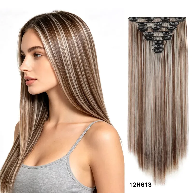 Clip In Hair Extensions Full Head 8 Pieces 17 Clips Synthetic Straight 24 Inch Matte Hair Set Multiple Colors