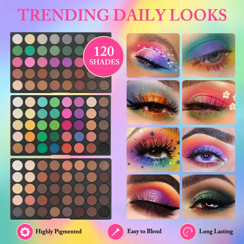 120 Colors 3-Layer Eyeshadow Palette All-in-One Matte & Shimmer Makeup Kit Long-Lasting Highly Pigmented Cosmetic Gift