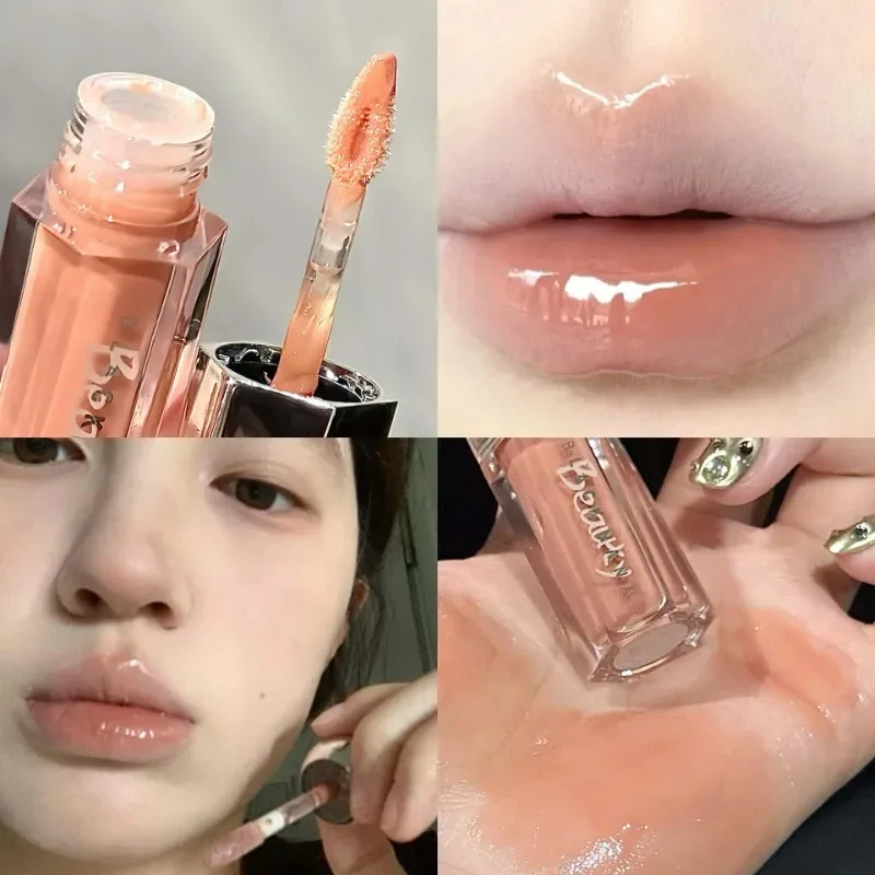 Glace Transparent marron brillant à lèvres hydratant brillant liquide rouge à lèvres nu eau lumière verre miroir lèvres glaçure maquillage longue durée
