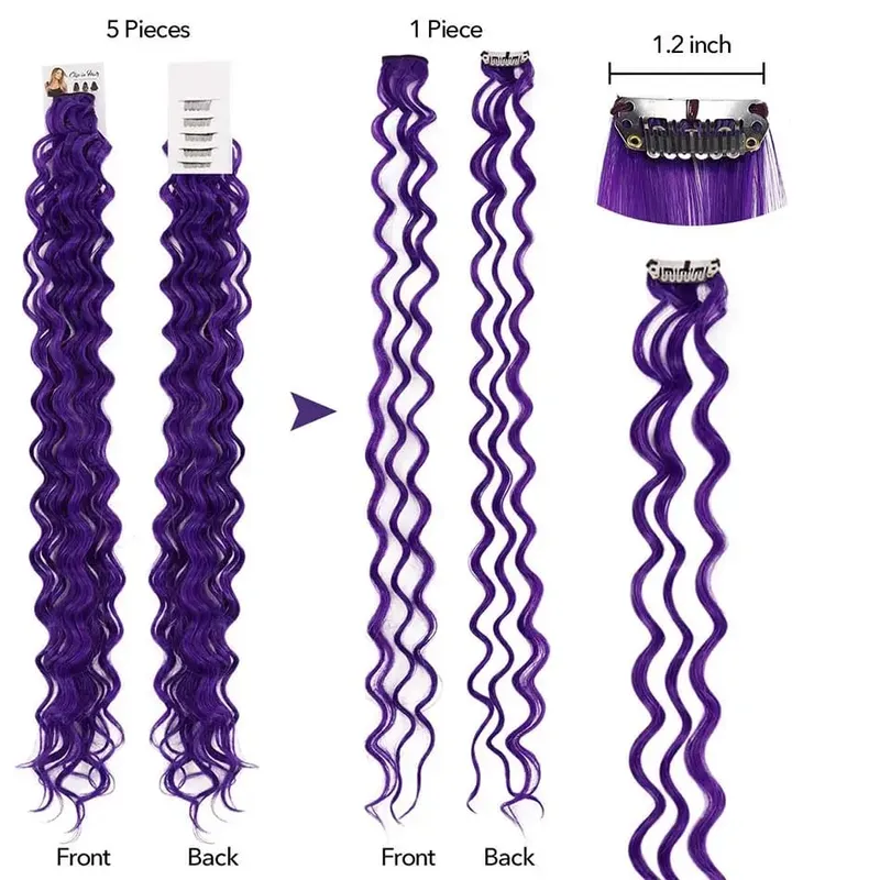 Deep Wave Hairpiece Synthetic Hair Extensions 10 Pcs/Set Clip In Hair Extension 24Inch Multiple Pure Color No Shedding For Women