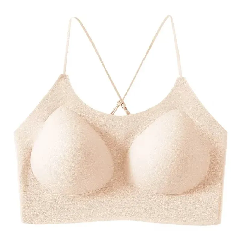 2025 Sexy French Camisole Backless Bra One-piece Seamless Lifting Lingerie No Underwire Gathering Anti-sagging Fix Cup Bra
