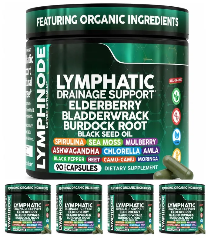 Organic Lymphatic Drainage Supplements with Elderberry Burdock Root Chlorella & Ashwagandha 90 Count Daily Wellness