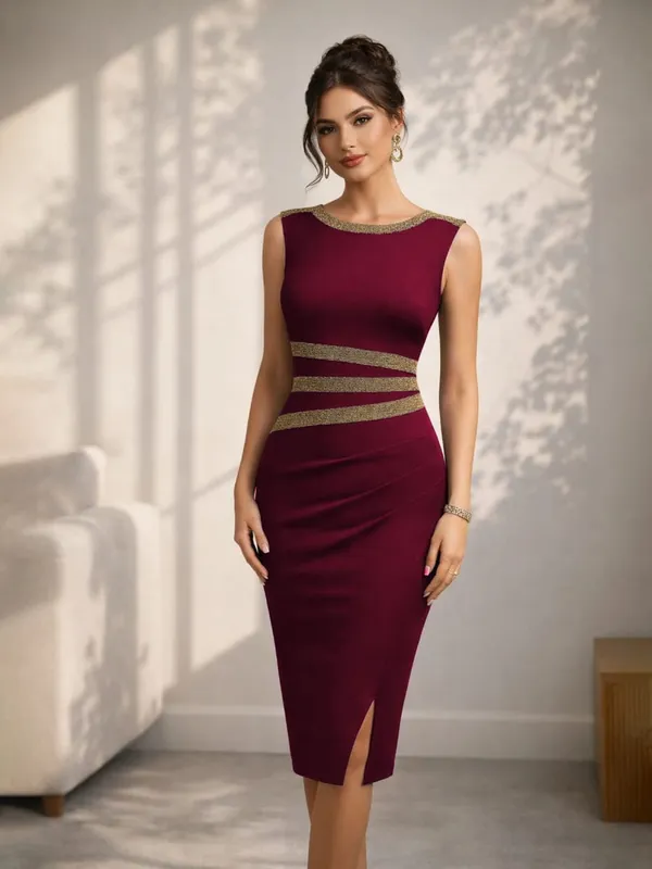 Womens Elegant Sleeveless Split Work Office Knee Length Vintage Business Casual Party Pencil Bodycon Sheath Dress — image 3