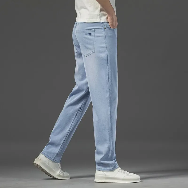 2026 Spring Summer New Men's Thin Light Blue Jeans Business Casual Stretch Pants Denim Trousers Male Brand Clothing — image 5