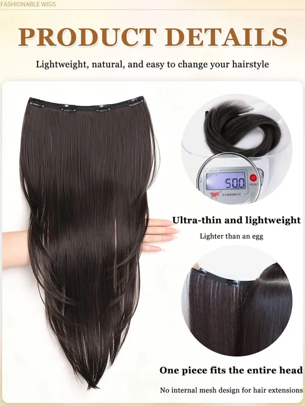Synthetic High-layer Inward Curl Hair Extensions for Women One-Piece Ultra-thin Invisible Long Straight Hair Extension — image 4