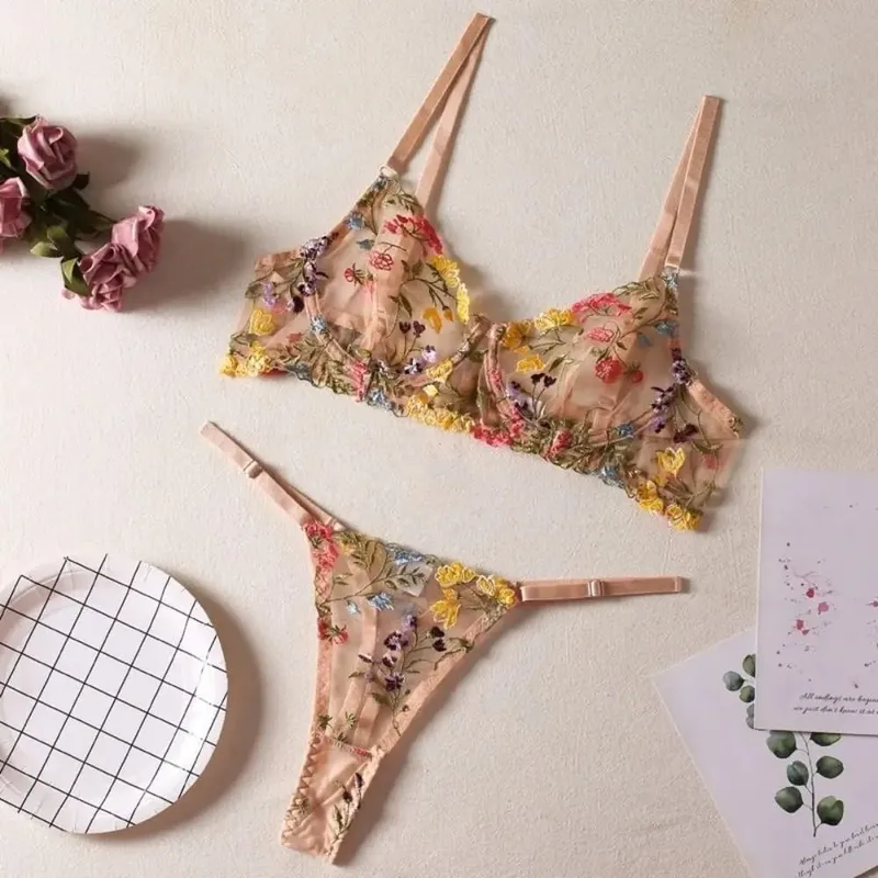 Bohemia Transparent Lingerie Set Ultra-thin Push Up Panties Bra Set Elegant Bra Suit Girl — image 3