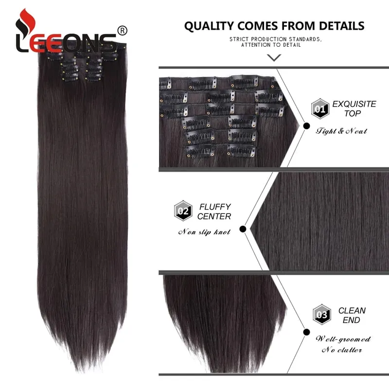 22 Inches Synthetic Long Straight Hairstyle 16 Clips 6Pcs/Set Hair Extensions Blonde Black Hairpieces Heat Resistant For Women