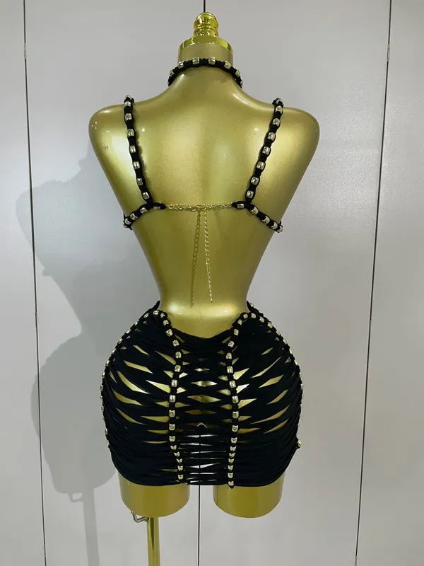 Sexy Black Halter Neck Perspective Hollow Mini Dresses 2026 Women Summer Backless Nightclub Party Evening Club Performance Dress — image 3