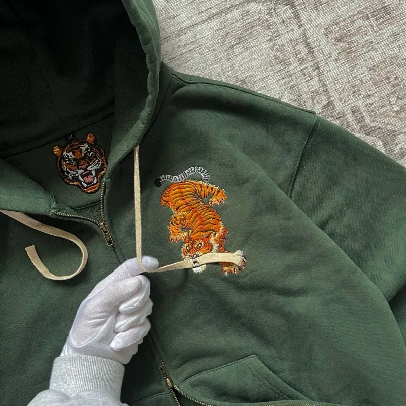 Y2K Tiger Claw Embroidery Vintage Double Zipper Loose Hoodie Sweatshirt for Men and Women Harajuku Trendy Casual Street Style — image 4