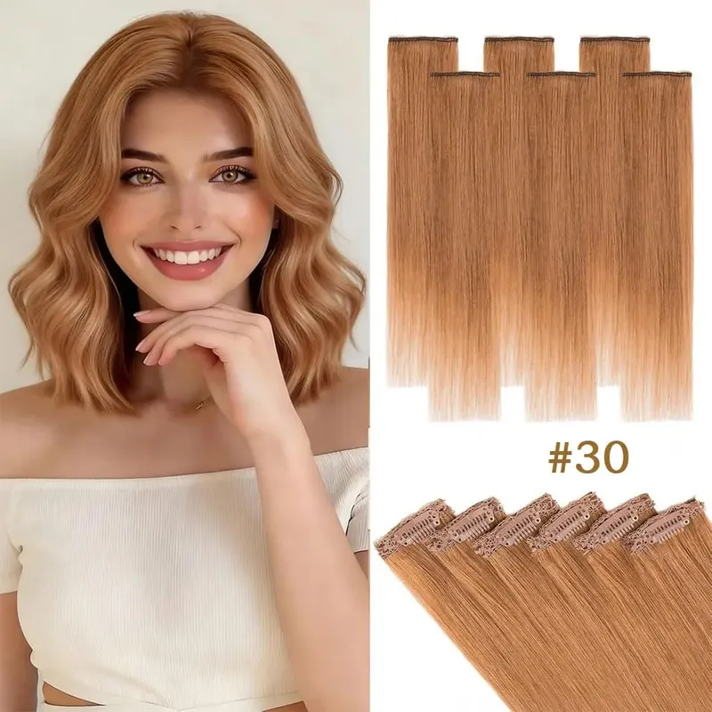 6 Pcs Clip In Human Hair Extensions Single Clip Ins Short Hair Extensions Seamless Straight Highlight Hairpieces for Women — image 18