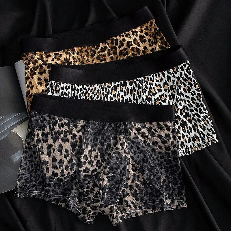 Mens Ice Silk Underwear Shorts Convex Pouch Flat Boxers Leopard Quick Dry Male Underpants Seamless Breathable Swimming Trunks — image 2