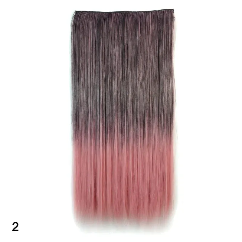 Zolin Straight Hair Clip In Hair Extension Rainbow Colorful Ombre Color One Piece With 5Clips Synthetic Cosplay Hairpieces — image 9