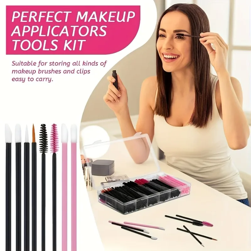 229 Buah Set Kuas Rias - 100 Bulu Mata & 100 Kuas Bibir dengan Kotak Penyimpanan Kit All-in-One untuk Pemula/Pro (Penggunaan Salon & Rumah)