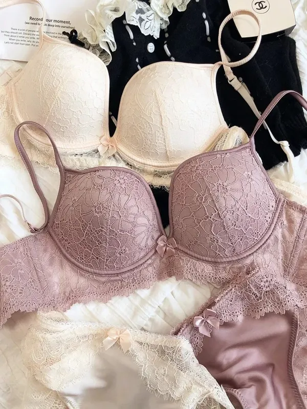 Sexy Lace Deep V Push Up Bra & Panty Set for Women Push Up Padded Underwire Lingerie Set