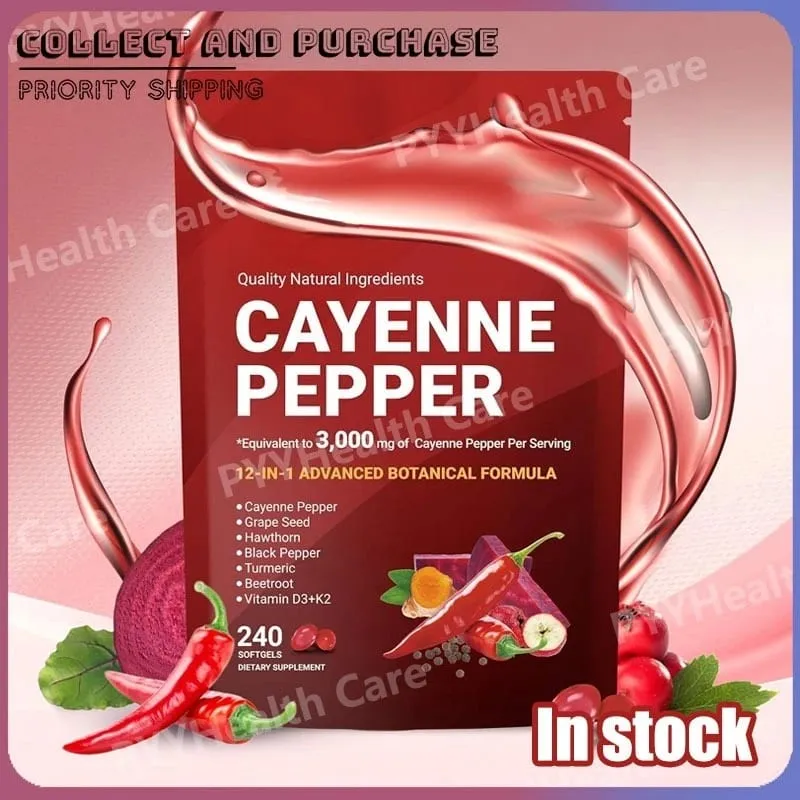 Cayenne Pepper Softgels with Grape Seed Beetroot Turmeric Vitamins D3 K2 E Herbal Supplement — image 1