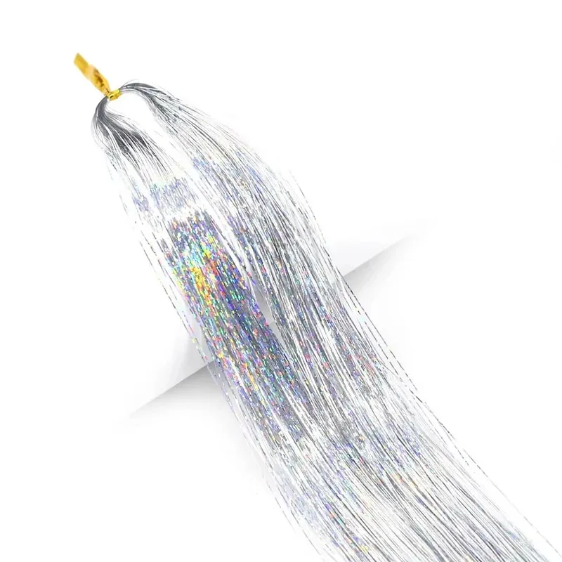 Sparkle Shiny synthetic Hair Tinsel Hair Extensions Dazzles Women Hippie for Braiding Headdress Hair Braiding Tools Long 120cm — image 15