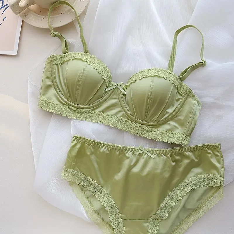 บราดันทรง underwire ของสาวฝรั่งเศส ลูกไม้หวานขอบชุดชั้นในครึ่งถ้วย ถ้วยบางของผู้หญิงพร้อมชุดชุดชั้นในป้องกันการหย่อนคล้อย
