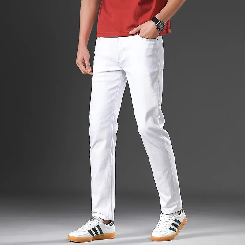 2026 98% Cotton Elastic Cotton Jeans Men's Spring Slim Straight Denim Pants Comfort Large Size Korean Business Casual Trousers — image 6