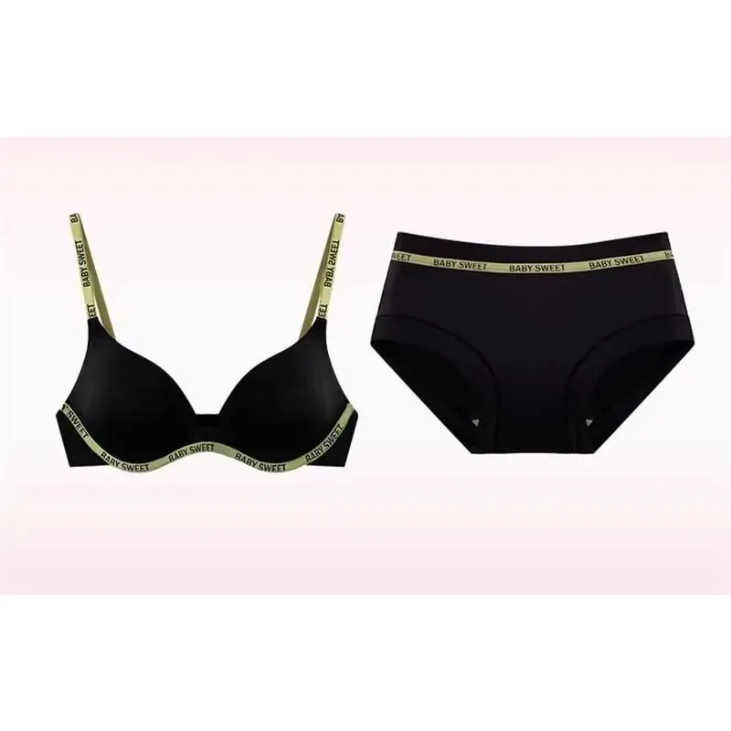 Stylish Vivid Color Dopamine Lingerie Sexy Boost Small Breast Wireless Soft Daily Casual Home Dating Plus Size 32-38 Bra Set Hot