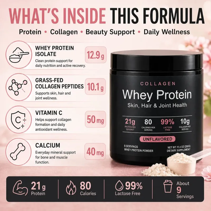 Collagen Whey Protein Powder 21g Protein 10g Collagen Peptides Unflavored 99% Lactose Free Fitness Nutrition Shake 9 Servings — image 5