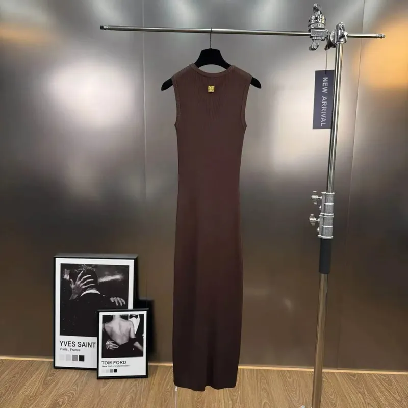 Sexy Hollow Out Vest Dress Women Summer Fashion Metal Button Knit Dresses Spicy Girl Sleeveless Slim Elastic Slit Long Vestidos — image 5